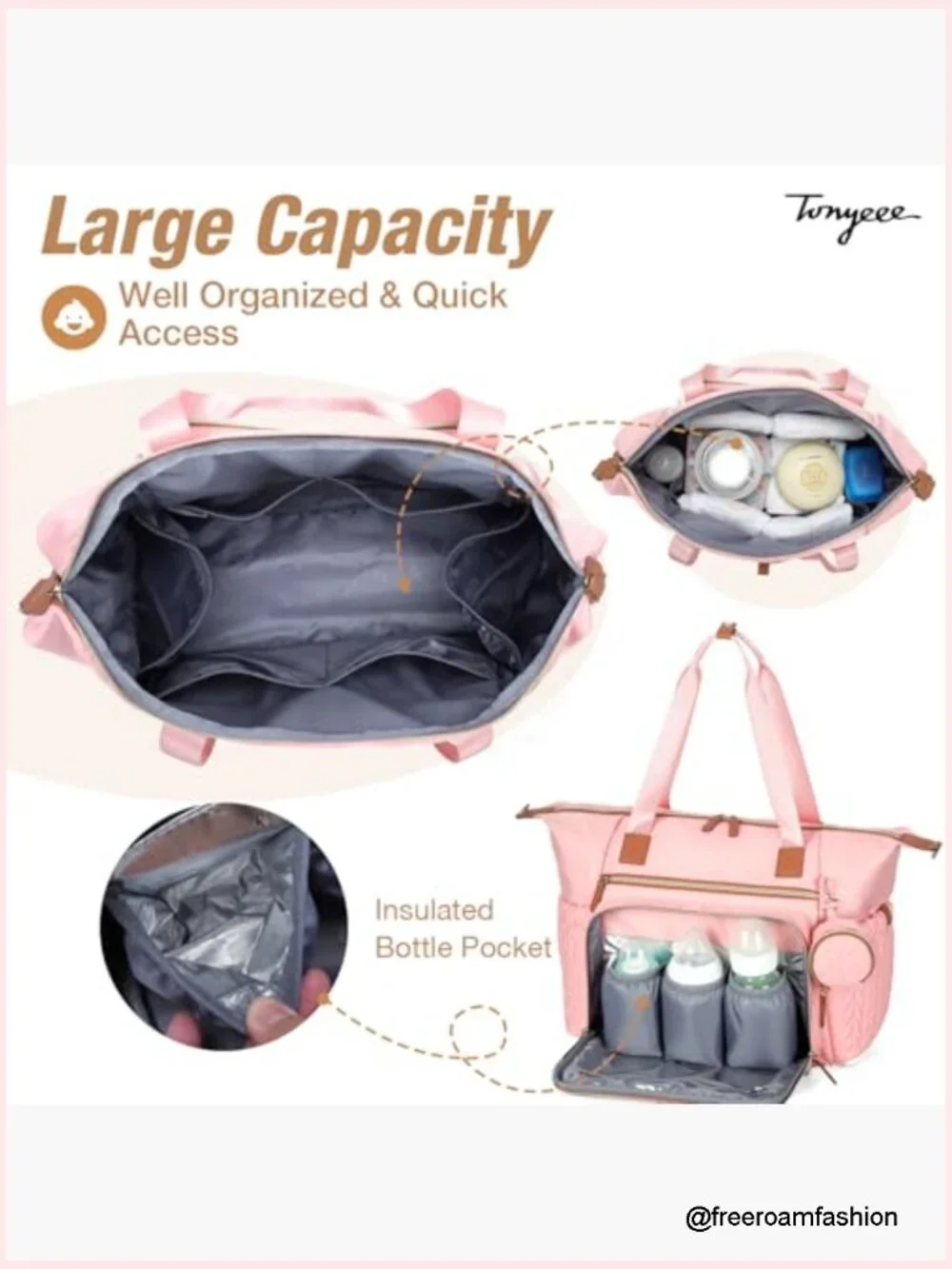 Large Waterproof Diaper Bag Tote with Changing Pad, Travel Hospital Bag, 16